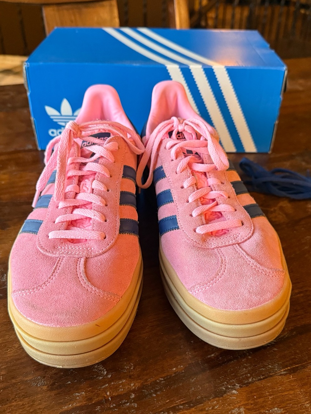 adidas Pink Suede Gazelle with Navy Stripes